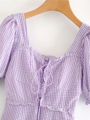 Vintage Show Thin Drape Pull Rope Bubble Sleeve Dress