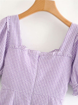 Vintage Show Thin Drape Pull Rope Bubble Sleeve Dress