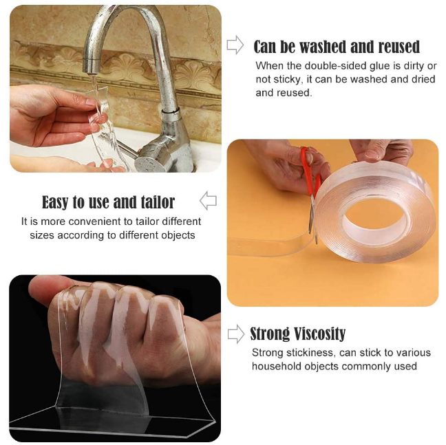 1MM double-sided adhesive nano adsorption film strong ten thousand times non-marking waterproof and high-temperature magic tape