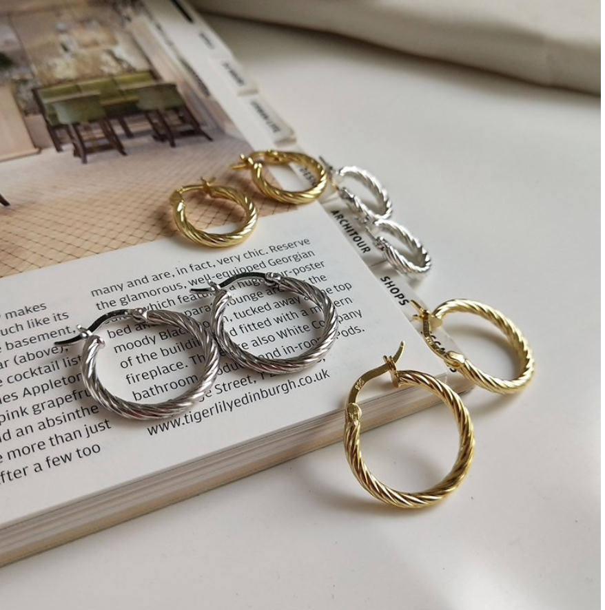 LouLeur 925SS Twisted Hoop Earrings