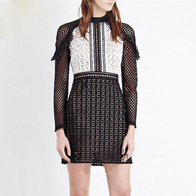 Black and White Diamond Lace Dress