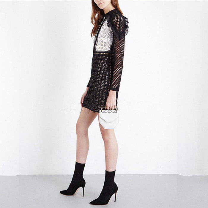 Black and White Diamond Lace Dress