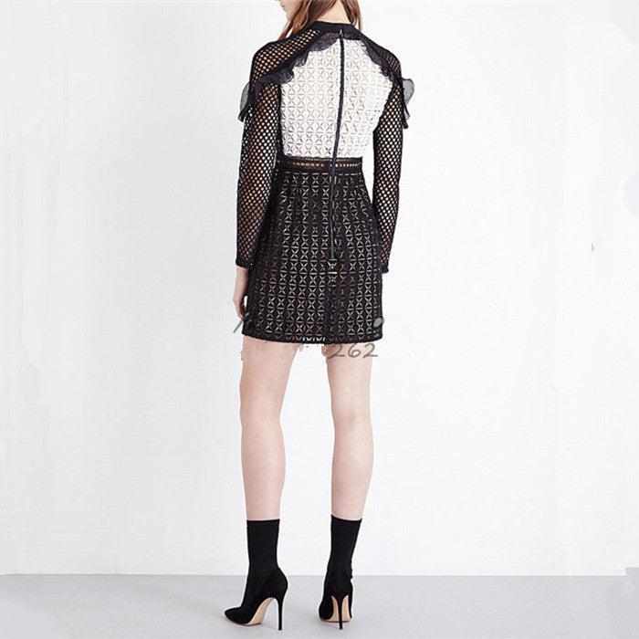 Black and White Diamond Lace Dress