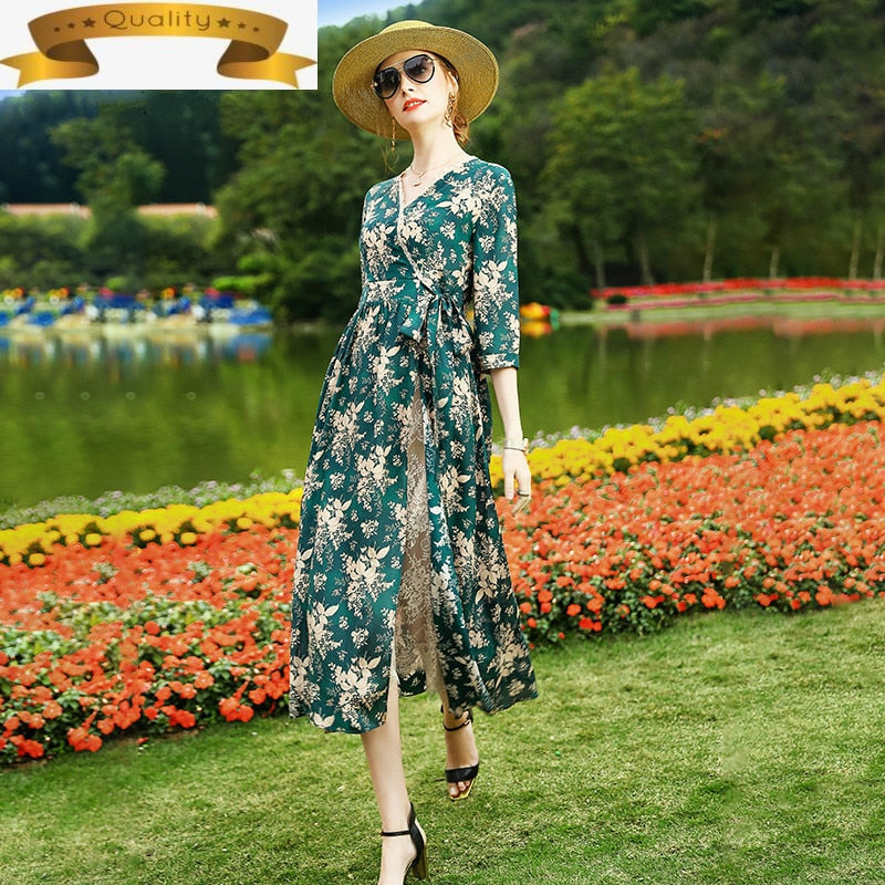 100% Real Summer Silk Dress