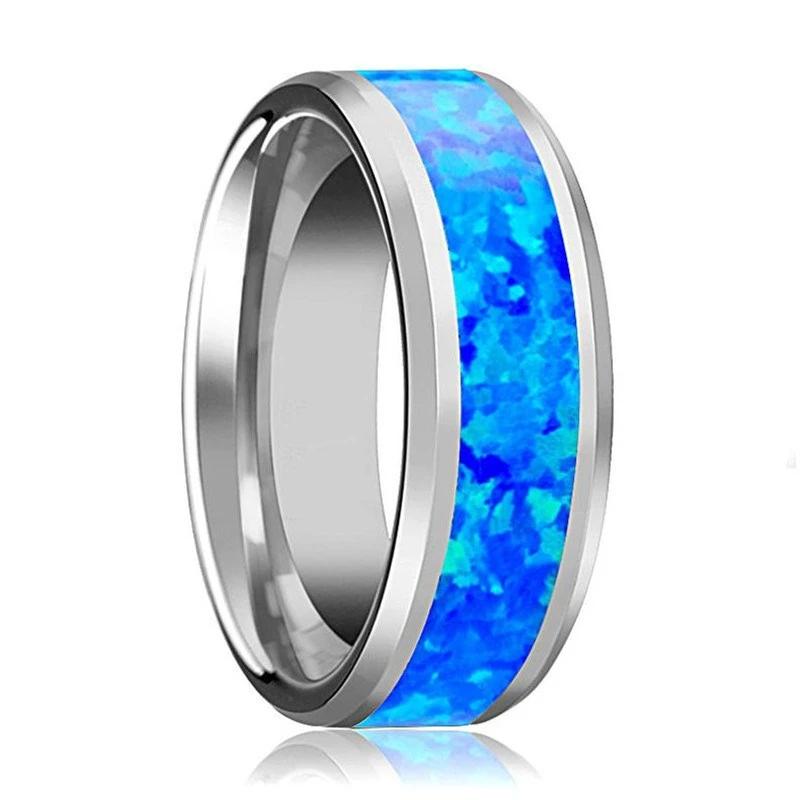 Blue Fire Opal Stainless Steel Men Rings