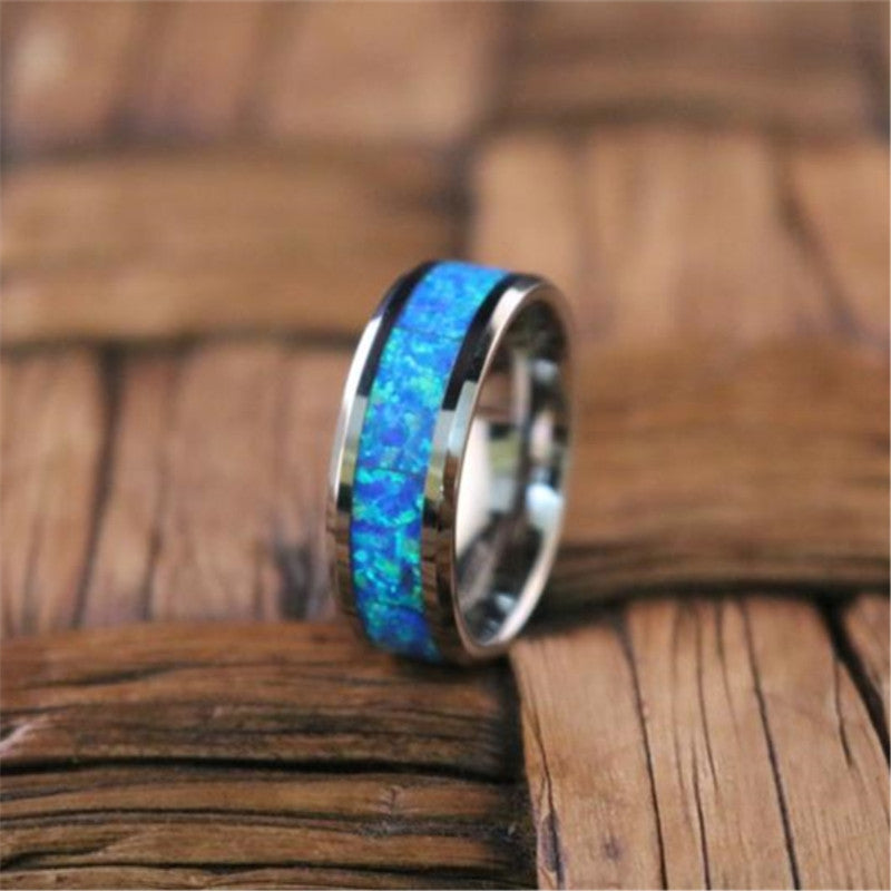 Blue Fire Opal Stainless Steel Men Rings