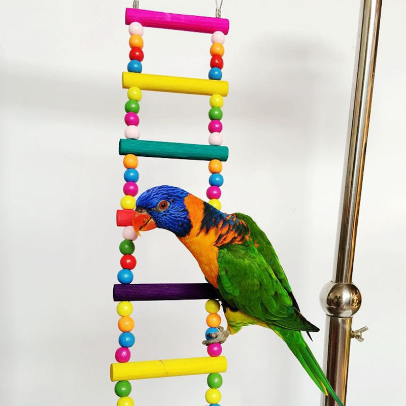 Birds Hanging Colorful Balls Climbing Toy 1 Pcs Parrots Ladders With Natural Wood Bird Toys