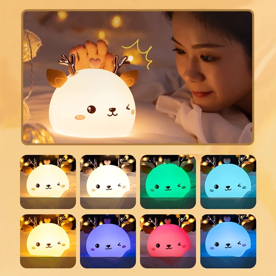 Touch Rabbit Night Lights Silicone Dimmable USB Rechargeable Lamps for Children Baby Gifts Cartoon Cute Animal Rabit Night Lamp