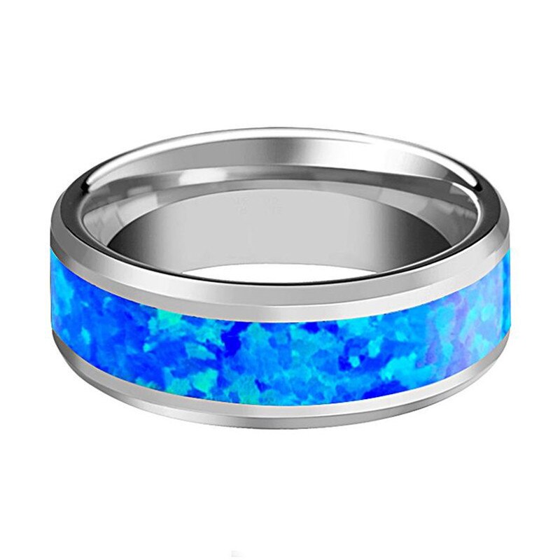 Blue Fire Opal Stainless Steel Men Rings