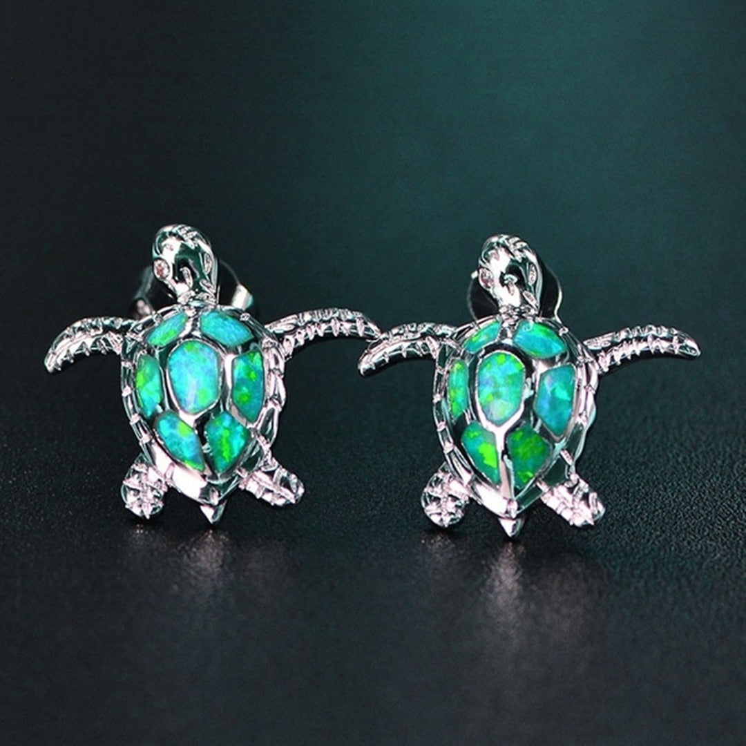 FDLK Cute Sea Turtle Earring Creative Lovely Animal Imitation Fire Opal Ear Stud Earring For Women Girl Trendy Jewelry