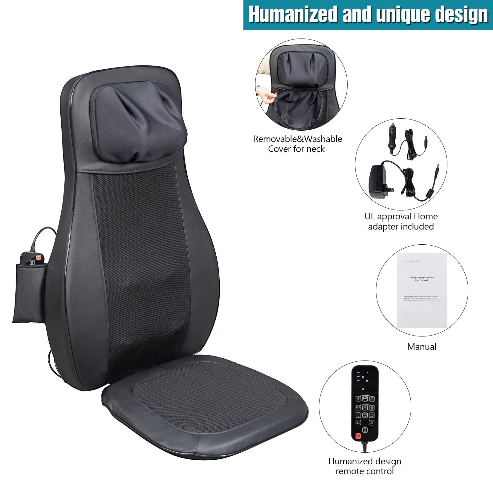 Black vibration heating kneading massage chair
