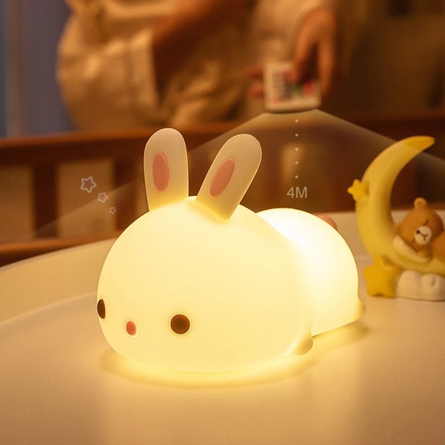 Touch Rabbit Night Lights Silicone Dimmable USB Rechargeable Lamps for Children Baby Gifts Cartoon Cute Animal Rabit Night Lamp