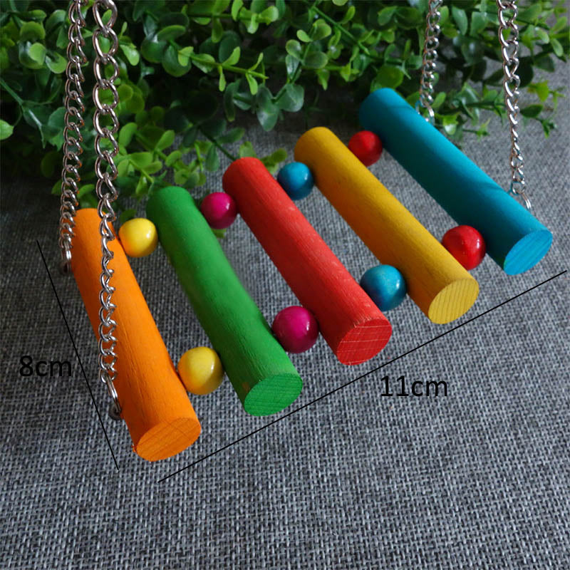 Birds Hanging Colorful Balls Climbing Toy 1 Pcs Parrots Ladders With Natural Wood Bird Toys