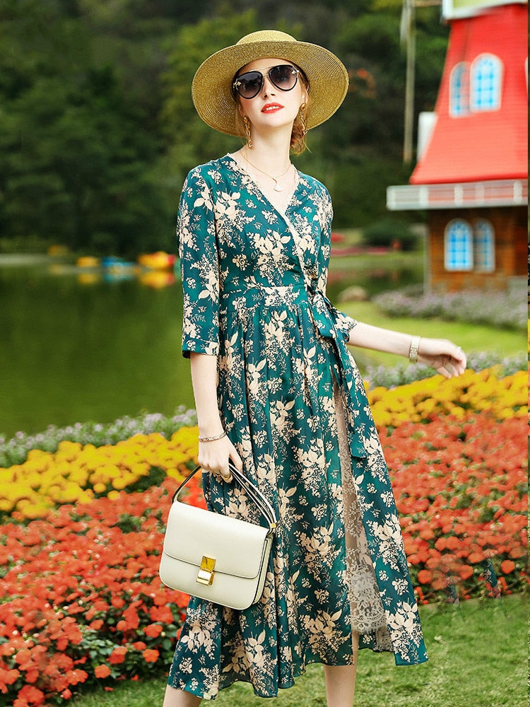 100% Real Summer Silk Dress