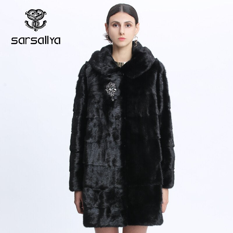 Genuine Fur Mink Jackets Plus Size Long Vintage Thick Warm Outwear 2021