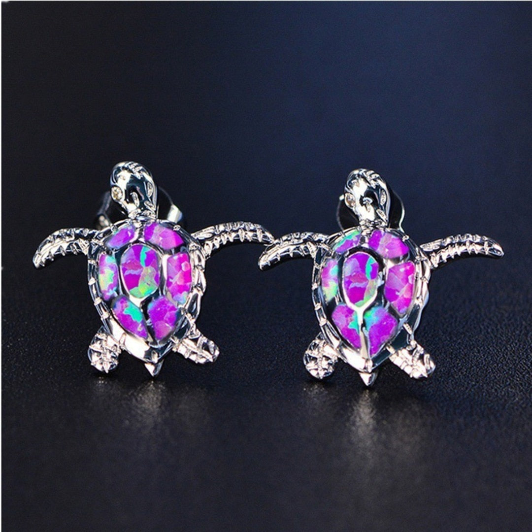 FDLK Cute Sea Turtle Earring Creative Lovely Animal Imitation Fire Opal Ear Stud Earring For Women Girl Trendy Jewelry