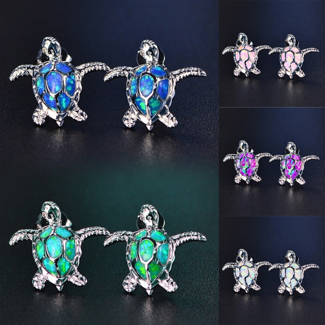 FDLK Cute Sea Turtle Earring Creative Lovely Animal Imitation Fire Opal Ear Stud Earring For Women Girl Trendy Jewelry