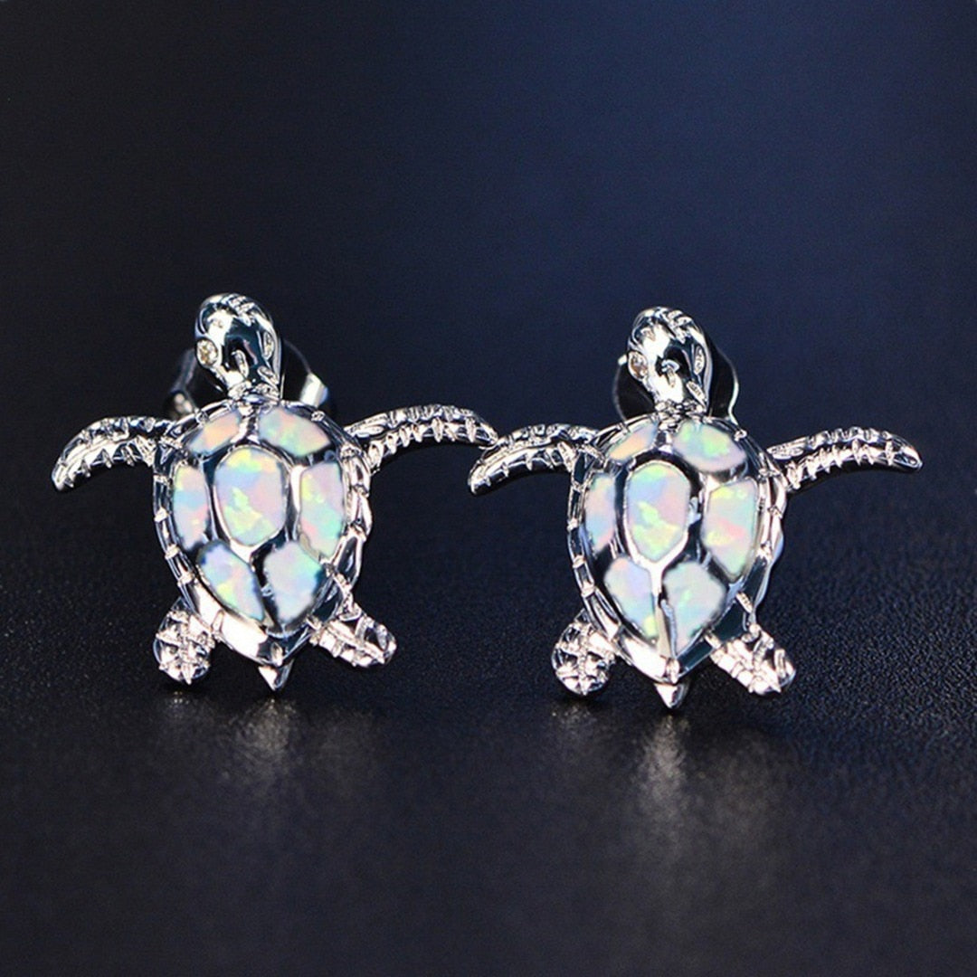 FDLK Cute Sea Turtle Earring Creative Lovely Animal Imitation Fire Opal Ear Stud Earring For Women Girl Trendy Jewelry