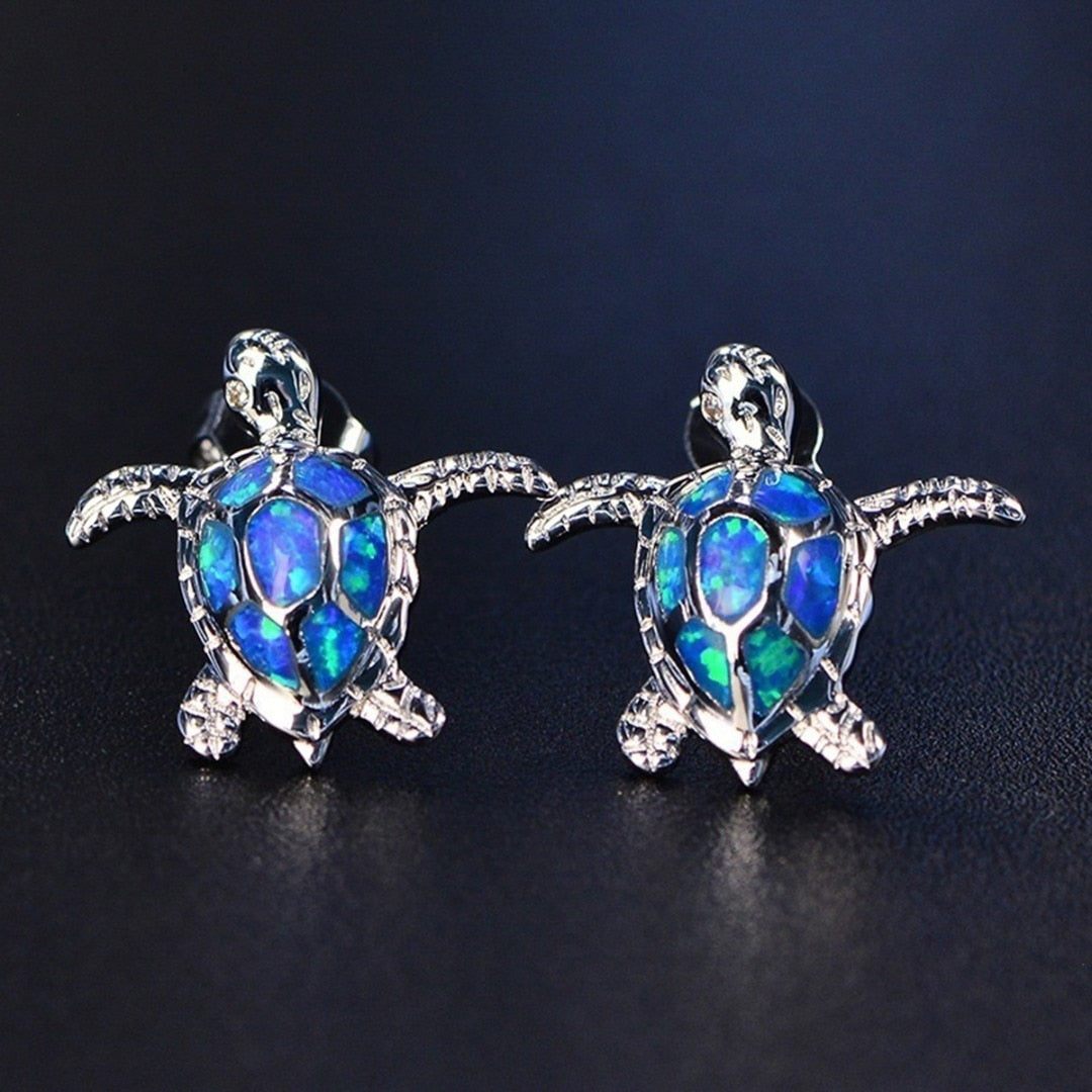 FDLK Cute Sea Turtle Earring Creative Lovely Animal Imitation Fire Opal Ear Stud Earring For Women Girl Trendy Jewelry