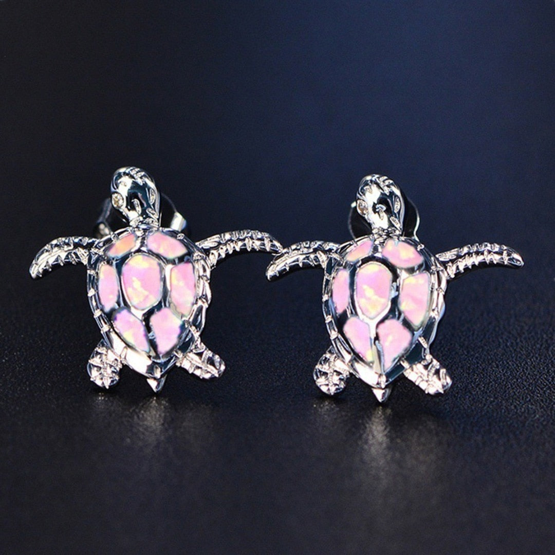 FDLK Cute Sea Turtle Earring Creative Lovely Animal Imitation Fire Opal Ear Stud Earring For Women Girl Trendy Jewelry