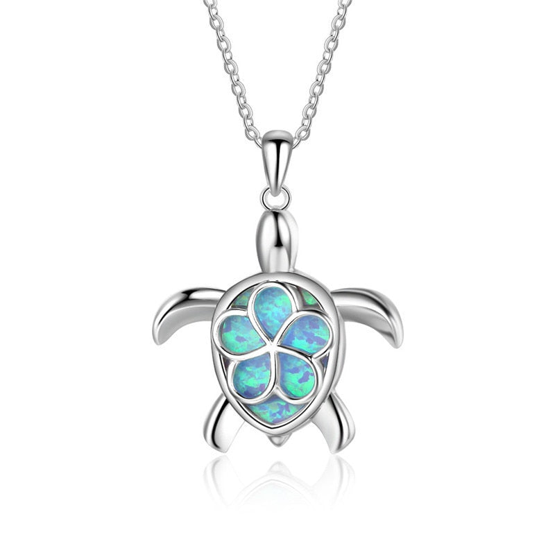 FDLK Fashion Blue Opal Sea Turtle Pendant Necklaces for Women Female Animal Wedding Statement Chain Necklace Ocean Beach Jewelr