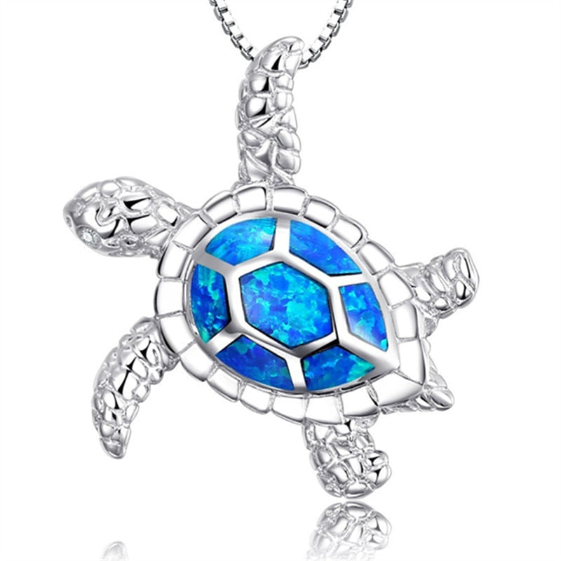 FDLK Fashion Blue Opal Sea Turtle Pendant Necklaces for Women Female Animal Wedding Statement Chain Necklace Ocean Beach Jewelr