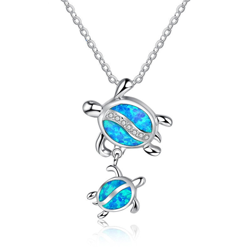 FDLK Fashion Blue Opal Sea Turtle Pendant Necklaces for Women Female Animal Wedding Statement Chain Necklace Ocean Beach Jewelr