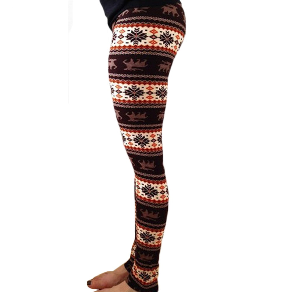 High Waist Long Pants Color Ladies Xmas Trousers