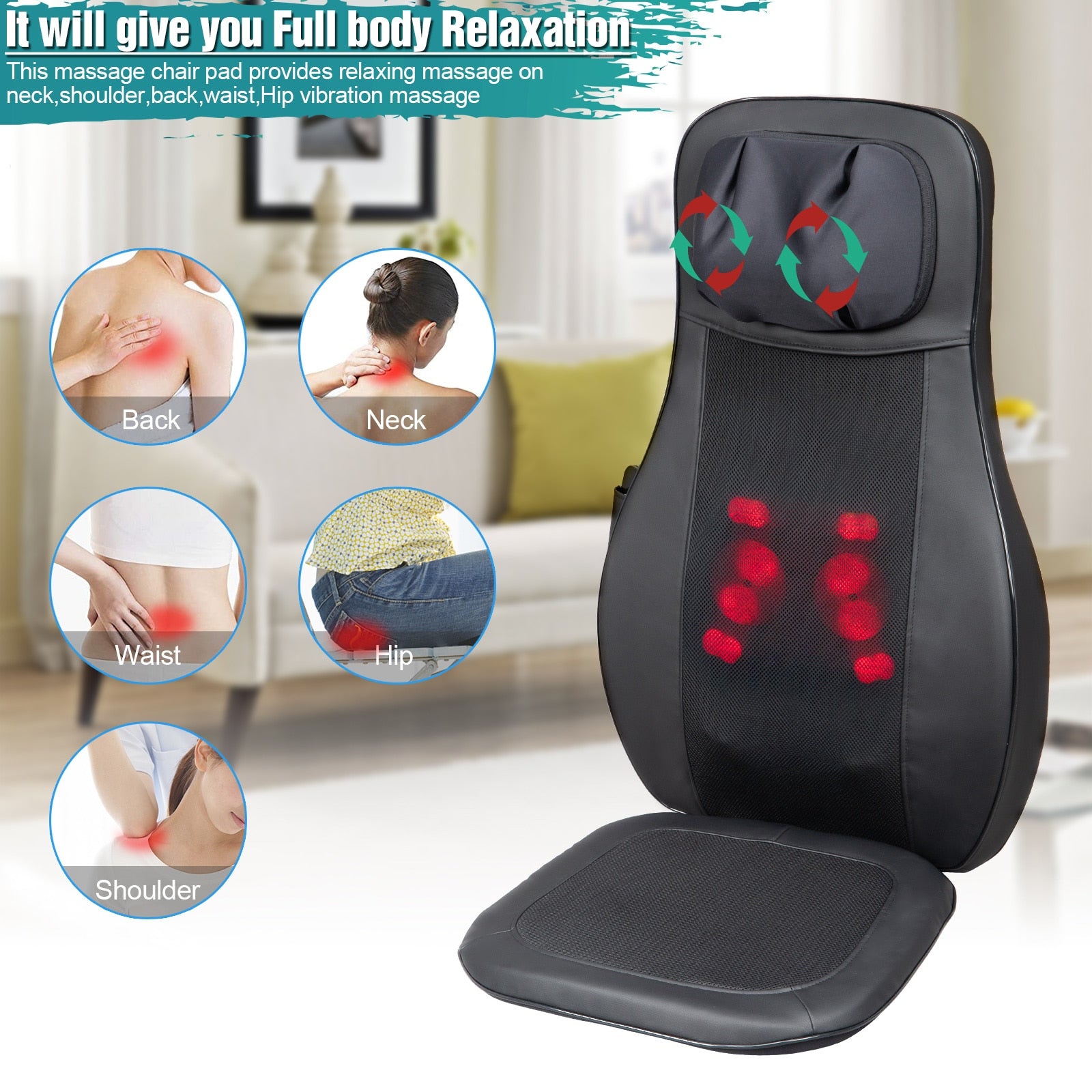 Black vibration heating kneading massage chair