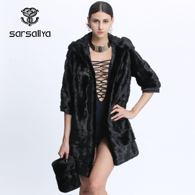 Genuine Fur Mink Jackets Plus Size Long Vintage Thick Warm Outwear 2021