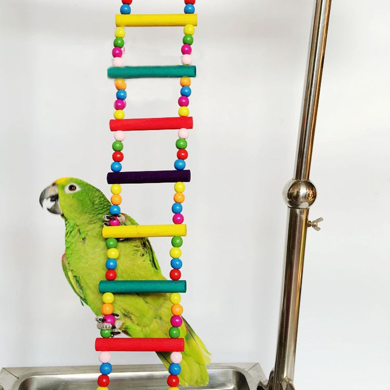 Birds Hanging Colorful Balls Climbing Toy 1 Pcs Parrots Ladders With Natural Wood Bird Toys