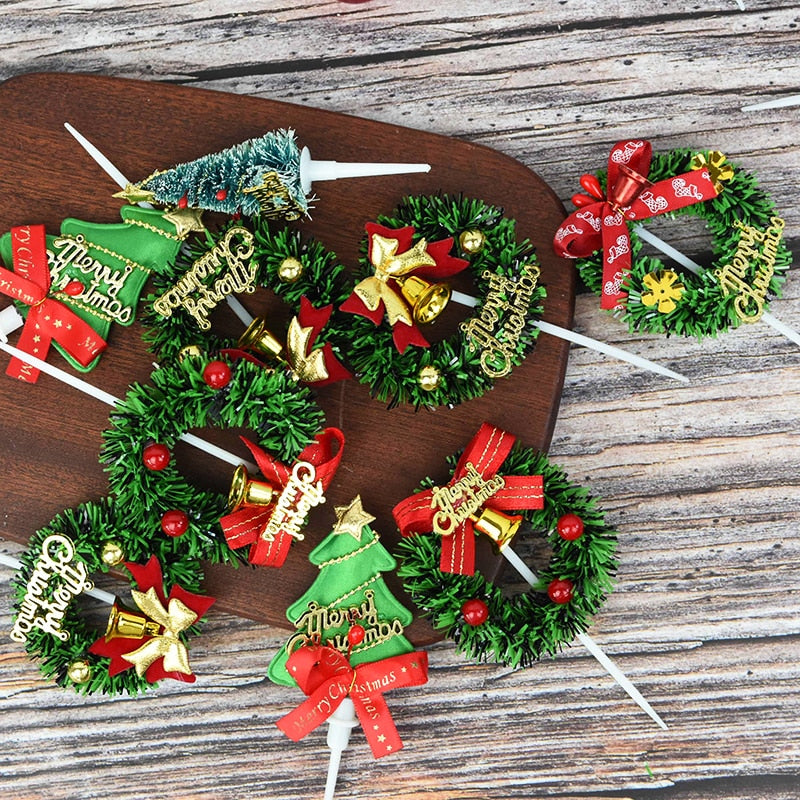 Mini Wreath Xmas Tree Cupcake Toppers