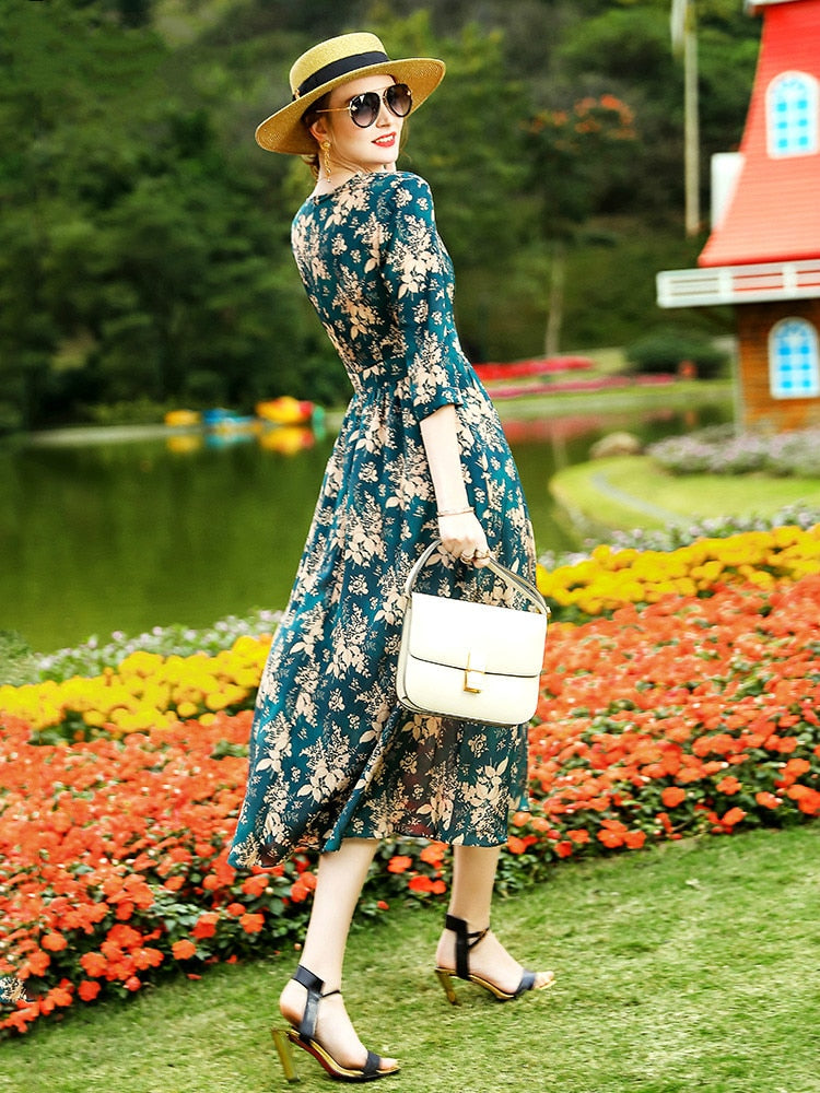 100% Real Summer Silk Dress