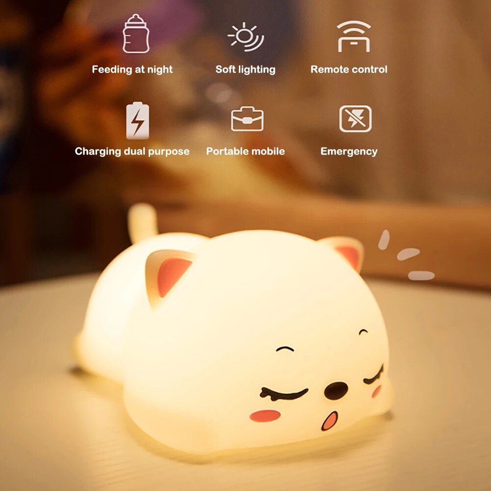 Touch Rabbit Night Lights Silicone Dimmable USB Rechargeable Lamps for Children Baby Gifts Cartoon Cute Animal Rabit Night Lamp