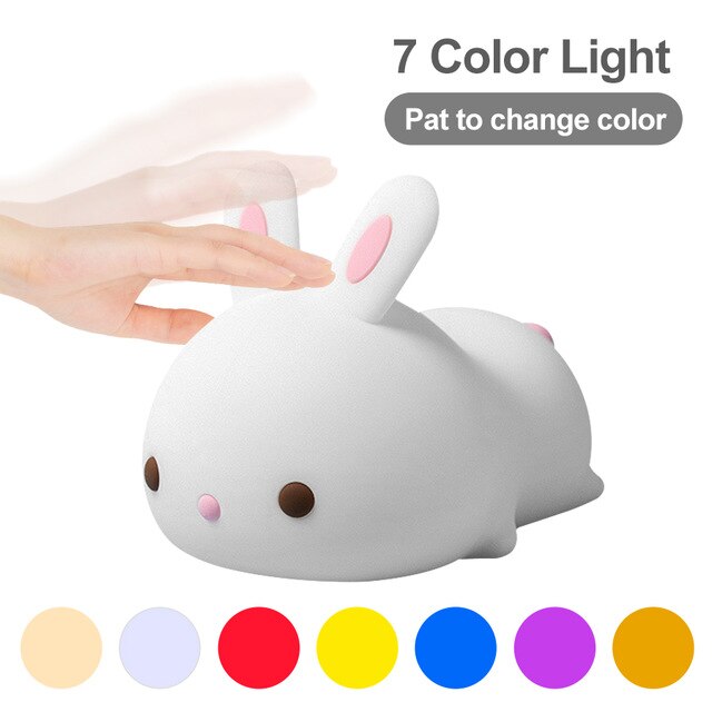 Touch Rabbit Night Lights Silicone Dimmable USB Rechargeable Lamps for Children Baby Gifts Cartoon Cute Animal Rabit Night Lamp