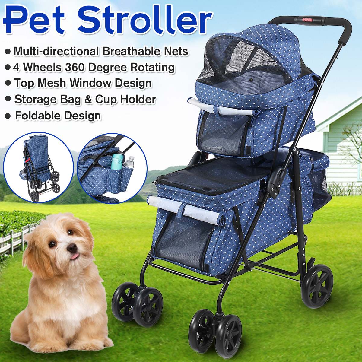 NEW 2 In 1 Outdoor Double Deck Carrier Pet Stroller