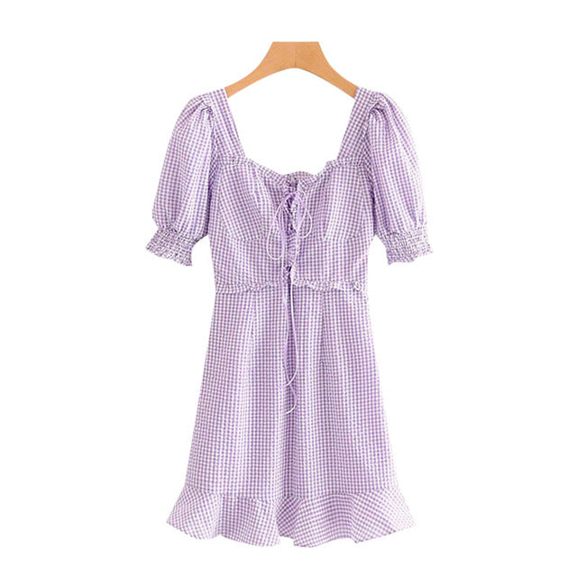 Vintage Show Thin Drape Pull Rope Bubble Sleeve Dress