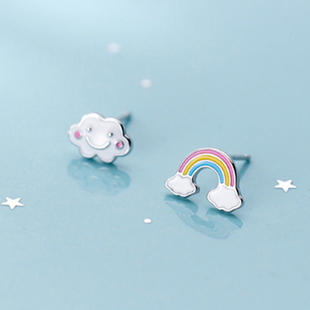 Silver Cloud Rainbow Ear Rings