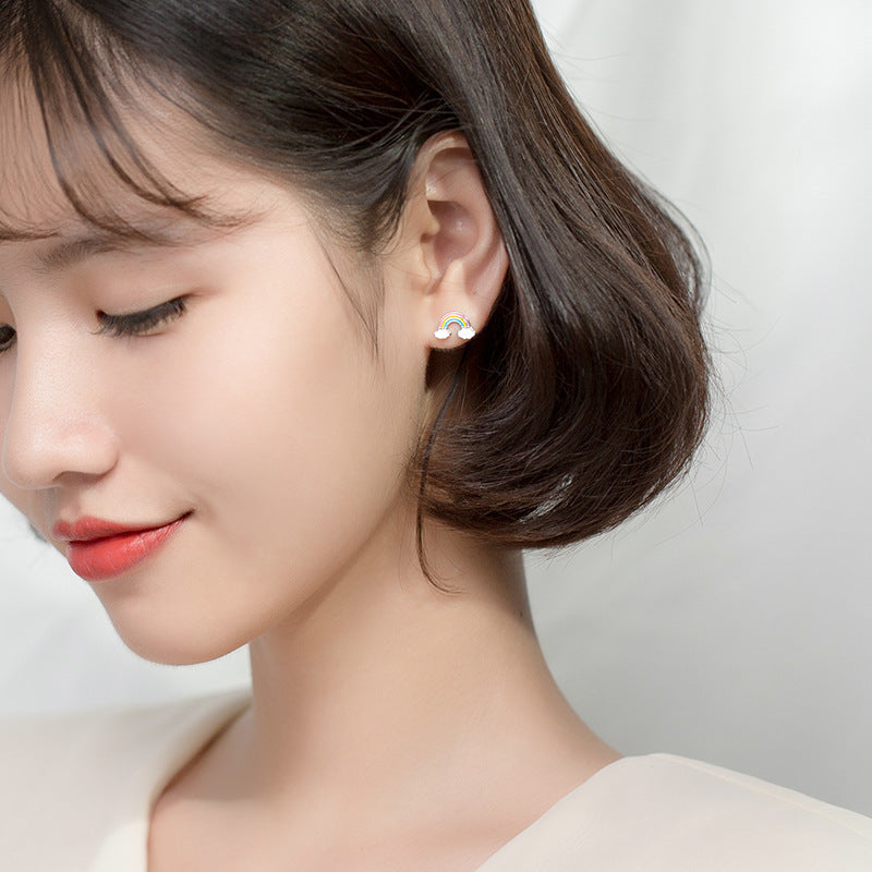 Silver Cloud Rainbow Ear Rings