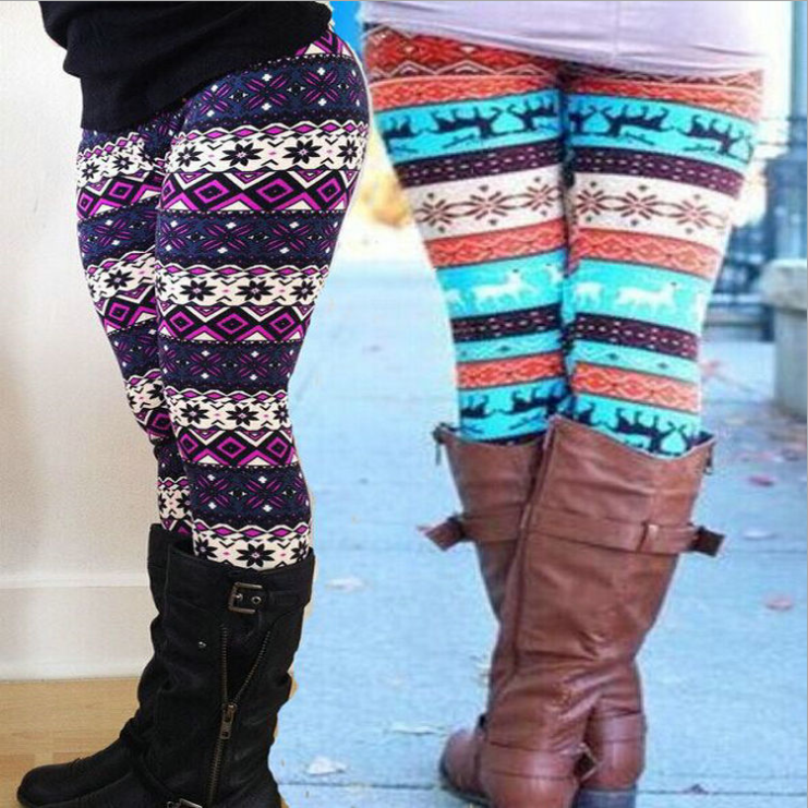 High Waist Long Pants Color Ladies Xmas Trousers