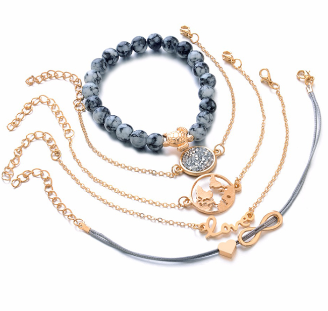 5 Pcs Gold And Blue Bracelets