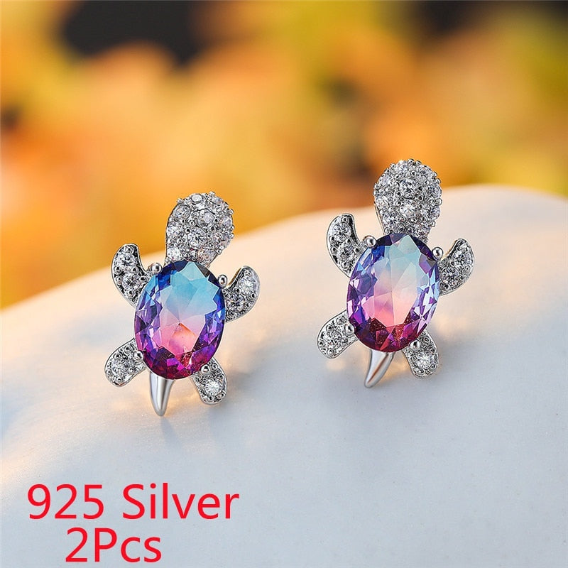 Exquisite Fashion Creative Cute Princess Turtle Stud Earrings Inlaid White Zircon High Jewelry Women's Party Birthday Gifts