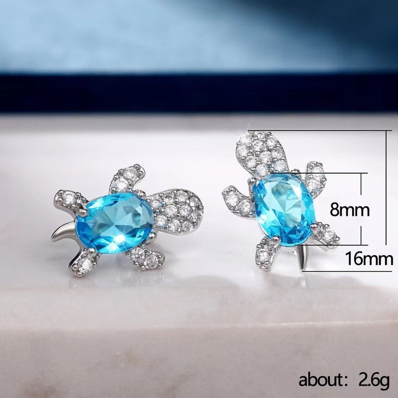 Exquisite Fashion Creative Cute Princess Turtle Stud Earrings Inlaid White Zircon High Jewelry Women's Party Birthday Gifts
