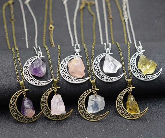 Crescent moon crystal necklace