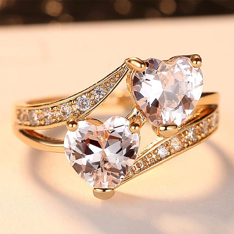 Double Heart Rainbow Ring