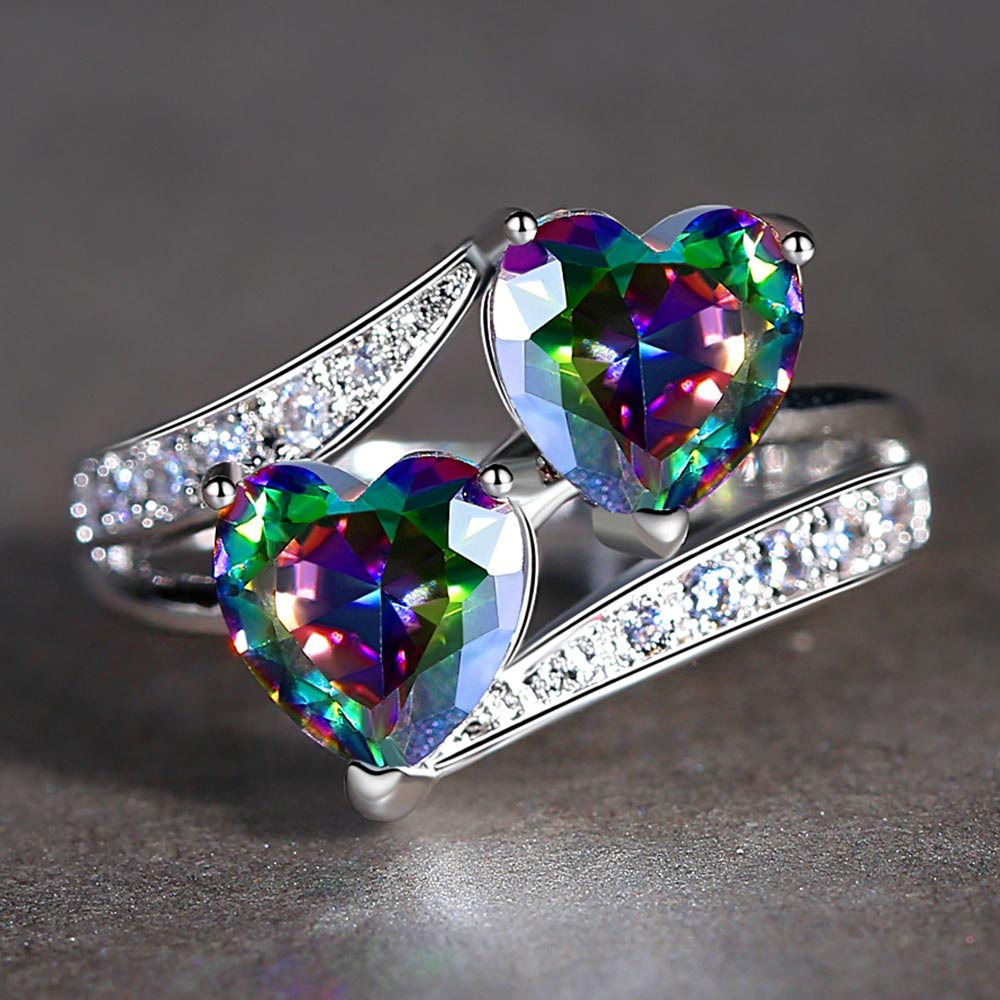 Double Heart Rainbow Ring