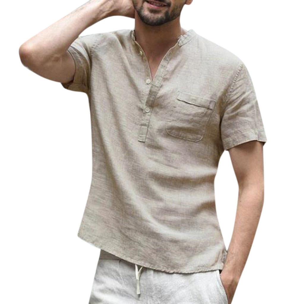Baggy Cotton Linen Men Short Sleeve Retro Shirts