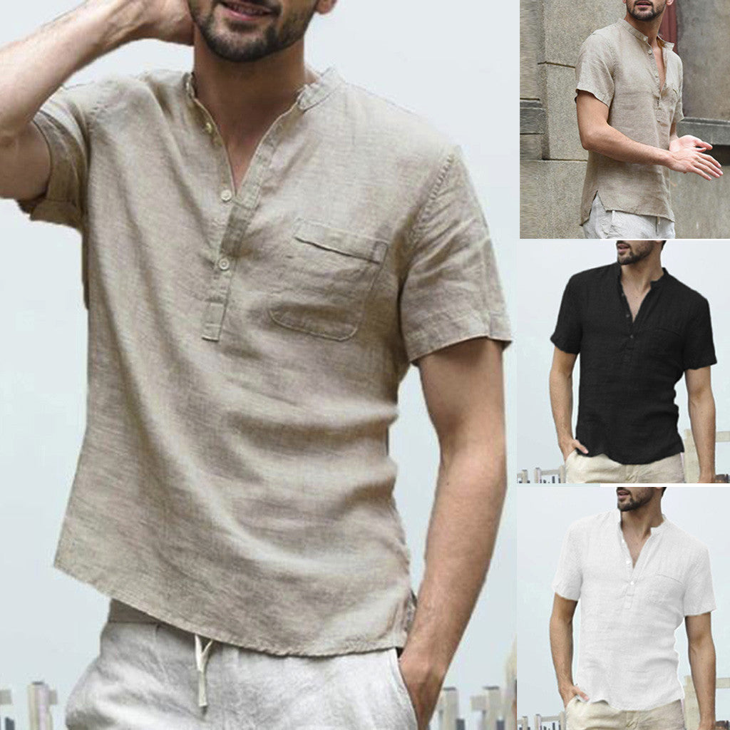 Baggy Cotton Linen Men Short Sleeve Retro Shirts