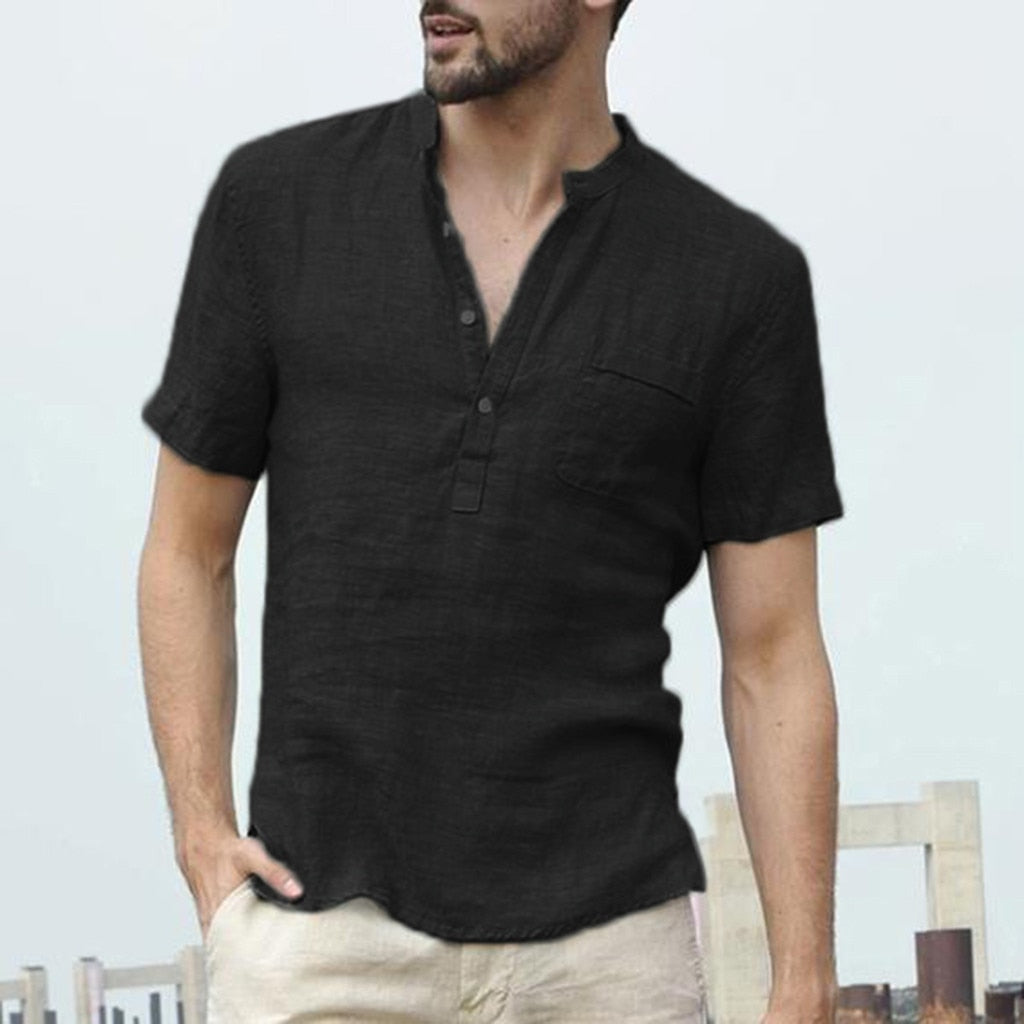 Baggy Cotton Linen Men Short Sleeve Retro Shirts