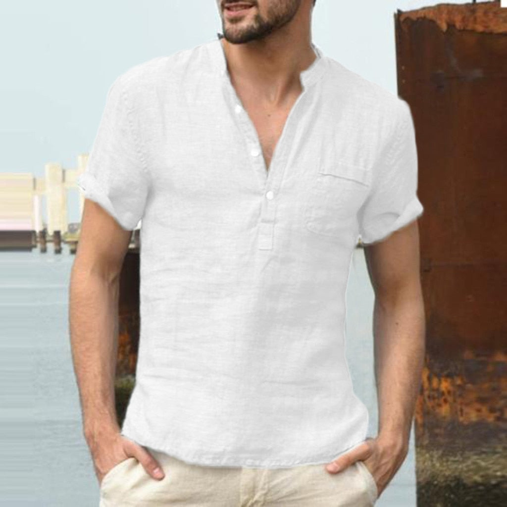 Baggy Cotton Linen Men Short Sleeve Retro Shirts